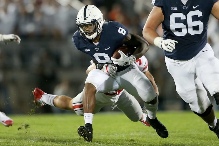 Penn State running back Miles Sanders (8) carries the ball against Ohio State at Beaver Stadium in University Park, Pa., on September 29, 2018. (Tim Tai/Philadelphia Inquirer/TNS)