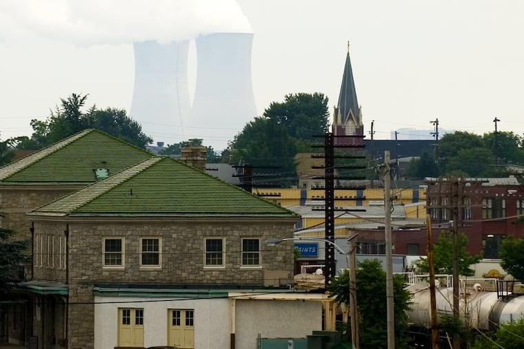 The cooling towers of the Limerick Generating Station provide a backdrop to Pottstown, in western Montgomery County. The nuclear power station last week began its outage to refuel one of the two reactors on site, but Montgomery County officials have raised fears that the influx of more than a thousand workers into the area might accelerate the spread of COVID-19 virus in the area.