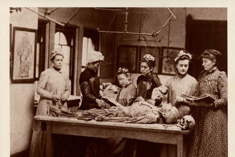 Students of the Woman’s Medical College of Pennsylvania partake in an anatomy lab demonstration, circa 1892.