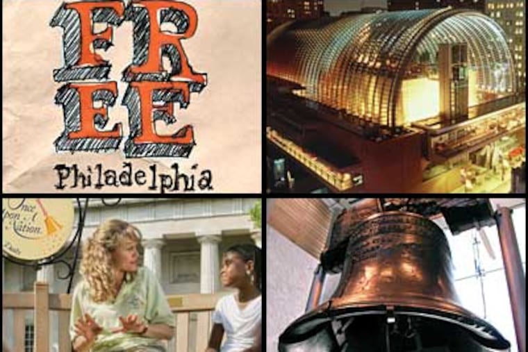 There's plenty to do for free in Philadelphia. The Kimmel Center (top right) offers free concerts and talks. The Liberty Bell offers free tours. The storytellers with Once Upon a Nation (bottom left) create a free, interactive tour experience.