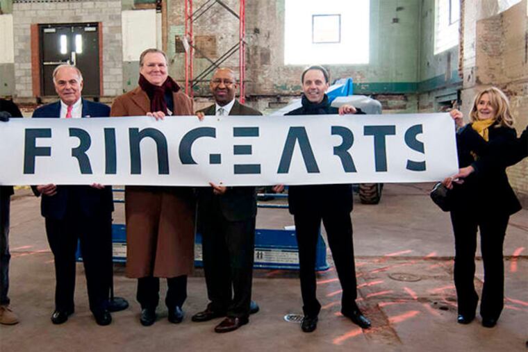 Mayor Nutter, Ed Rendell, Fringe president Nick Stuccio at the FringeArts building groundbreaking Monday.