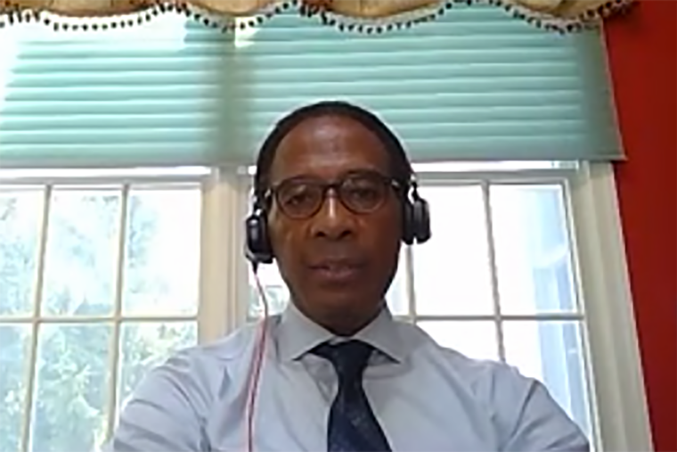 Acting Administrative Director Glenn A. Grant of the New Jersey Administrative Office of the Courts during a Zoom news conference Wednesday announcing plans to resume jury trials in state courts.