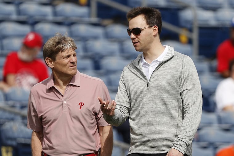 Philadelphia Phillies principal owner John Middleton (left) with general manager Matt Klentak (right).