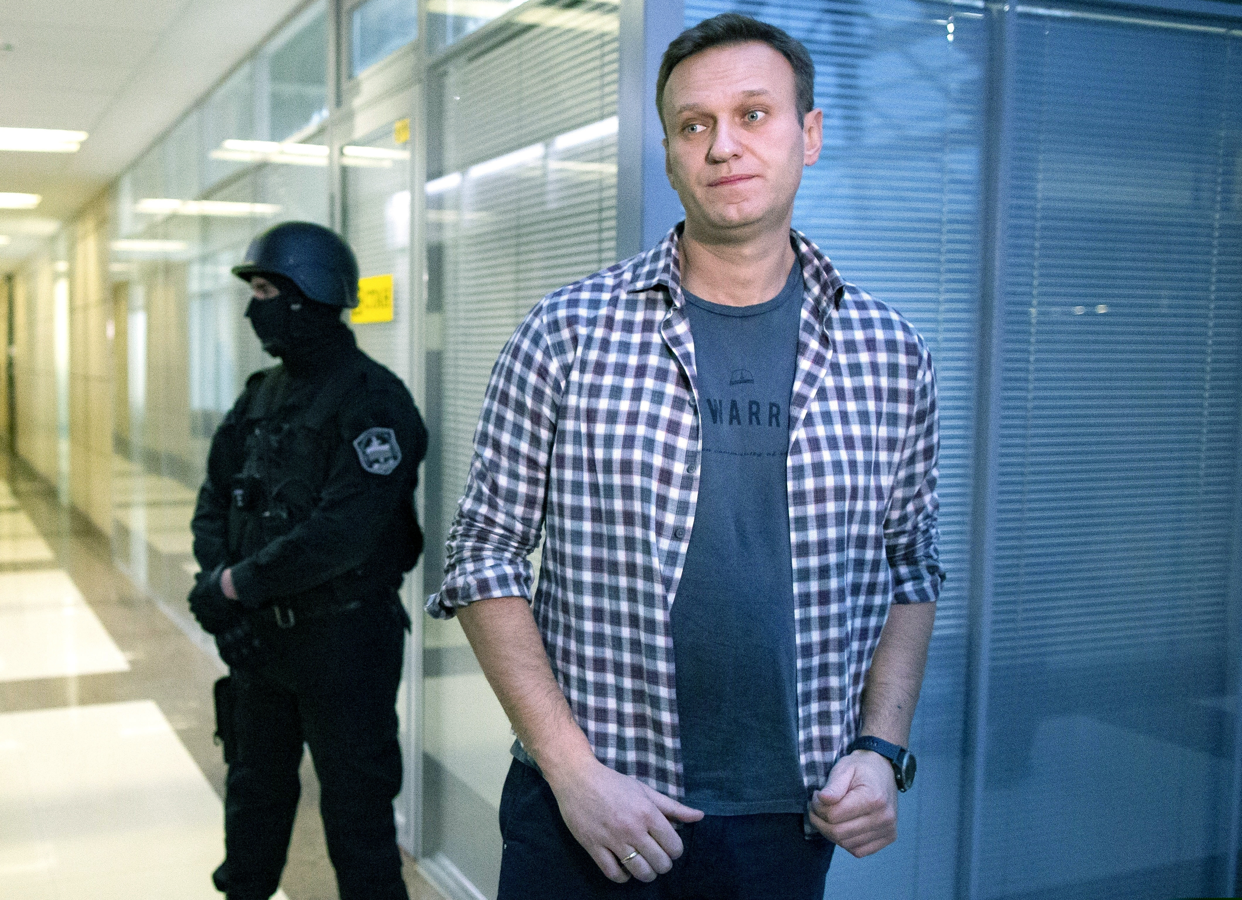 This December 2019 photo shows Russian opposition leader Alexei Navalny speaking to the media in Moscow.