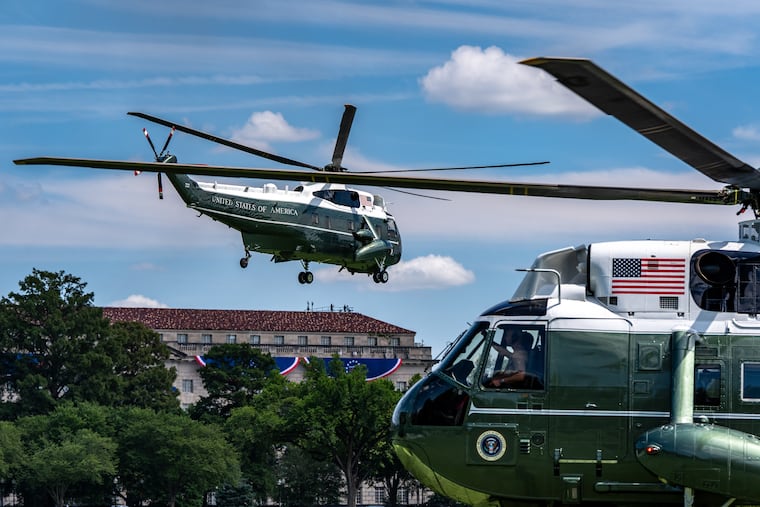 Marine One, with President Donald Trump aboard, lifts off from the Ellipse, Tuesday, Aug. 4, 2026, in Washington.