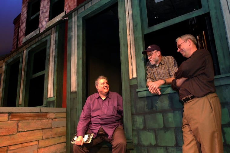 On the set of the 2004 production of “Gemini, the Musical” at the Prince Music Theater, (from left) playwright Albert Innaurato, director Douglas Wager, and composer Charles Gilbert.