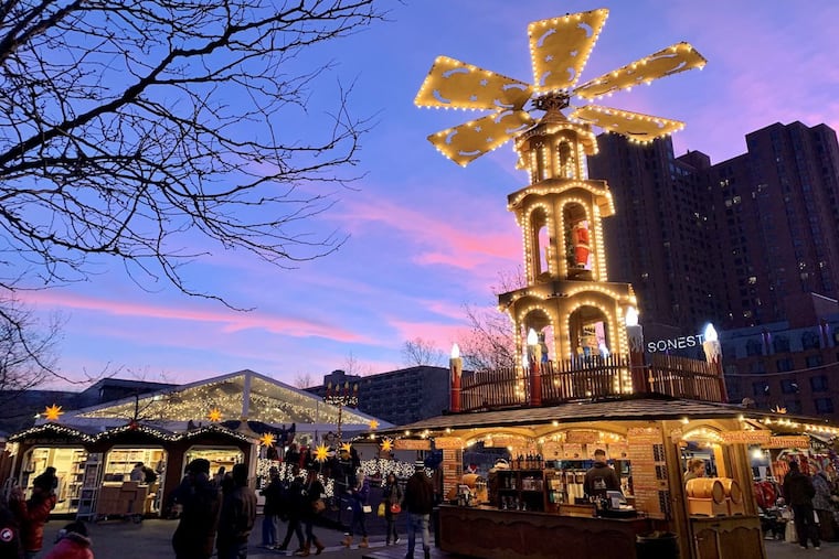 The German Christmas pyramid pictured in Baltimore in winter 2023. The 30-foot-tall carousel-like windmill structure will arrive in Philadelphia for Center City's Christmas Village from Nov. 22 to Christmas Eve in 2025.