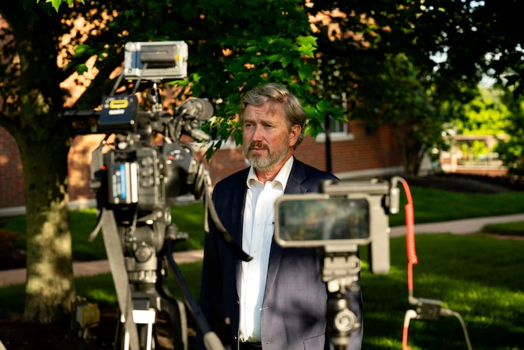 Rep. Thomas Massie (R., Ky.) prepares to speak to reporters before a political event in Burlington, Ky., on May 11.