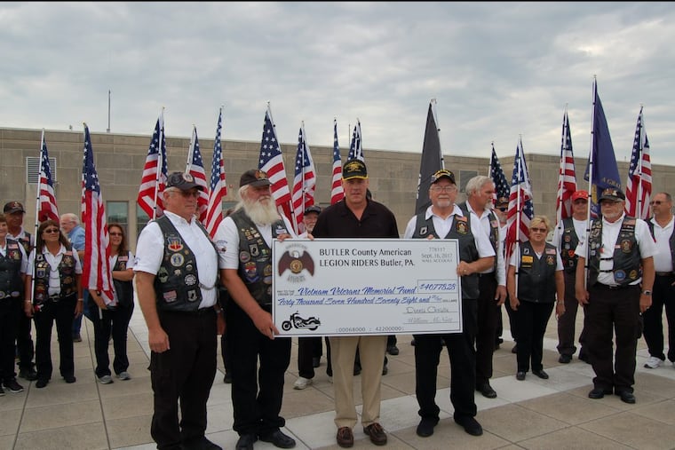 U.S. Secretary of the Interior Ryan Zinke meets with the Butler County American Legion Riders who donated more than $40,000 for the upkeep of the Vietnam War Memorial as well as building of the future museum.