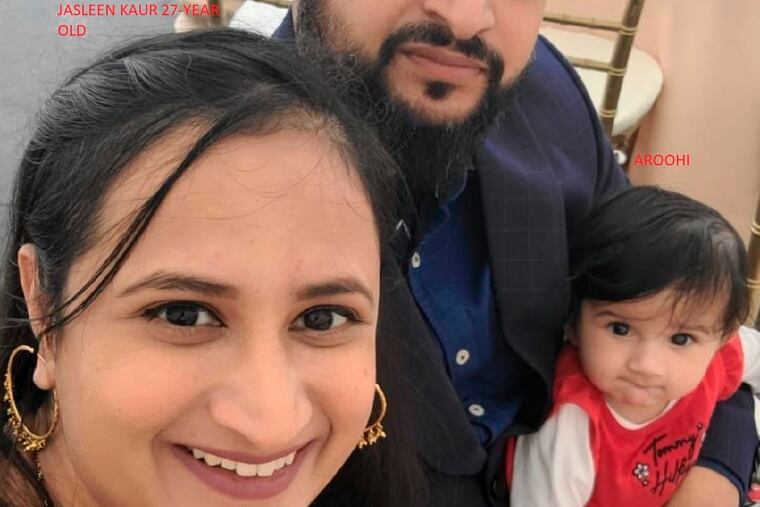 This undated photo provided by Merced County Sheriff's Office shows Jasleen Kaur, left, and Jasdeep Singh, with their 8-month-old daughter Aroohi Dheri. Sheriff Vern Warnke, of Merced County, announced Wednesday, Oct. 5, 2022, that the family, along with the baby's uncle Amandeep Singh, who were kidnapped at gunpoint from their trucking business in central California, have been found dead.