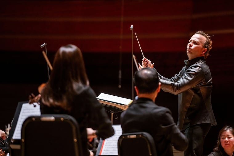 Philadelphia Orchestra music and artistic director Yannick Nezet-Seguin leads the ensemble Friday, Feb. 28, 2025 in Marian Anderson Hall.