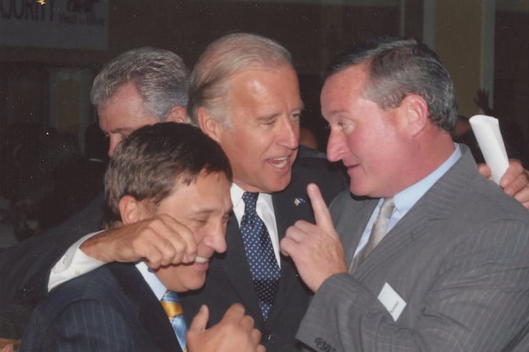 In this 2006 photo, then-City Councilman Jim Kenney (right) speaks to then-U.S. Sen. Joe Biden (center) while then-City Councilman Frank DiCicco listens. Courtesy Jim Kenney.