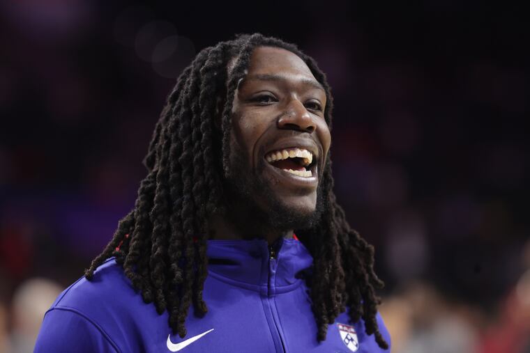 Montrezl Harrell of the Sixers before their preseason game at the Wells Fargo Center on Oct. 5, 2022.