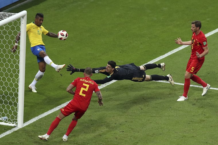 Belgium goalkeeper Thibaut Courtois made several spectacular saves in the World Cup quarterfinal win over Belgium.