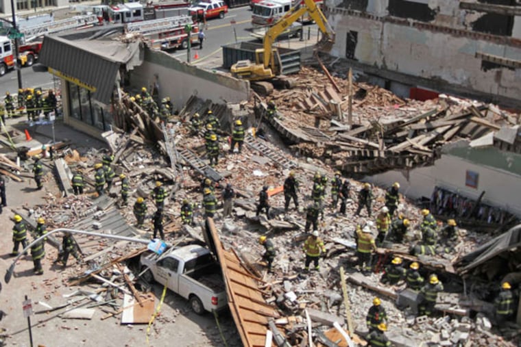 The building collapse at 22d and Market Streets left six people dead and 13 injured. (MICHAEL BRYANT / Staff Photographer)