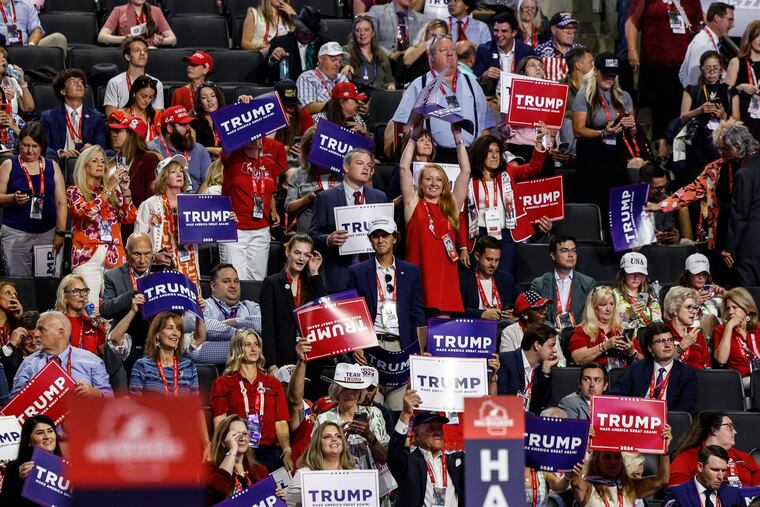 Trump supporters are fired up at the Fiserv Forum in Milwaukee on Monday.