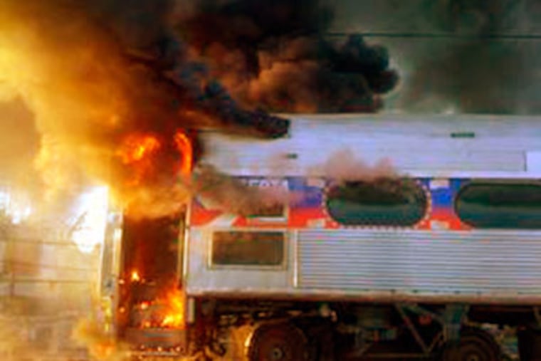 An R5 regional rail train caught fire this morning. (AP Photo/Wayne Rafferty)