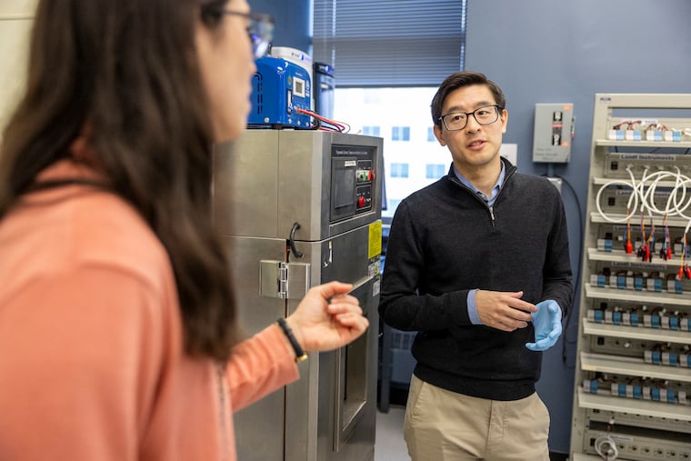 Wesley Chang, assistant professor of mechanical engineering at Drexel University, chats with Maureen Tang, associate professor of chemical and biological engineering.