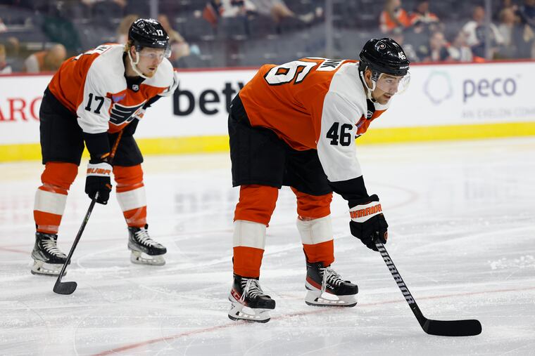 Wingers Bobby Brink (right) and Wade Allison are "in the conversation" as the Flyers near a roster decision.