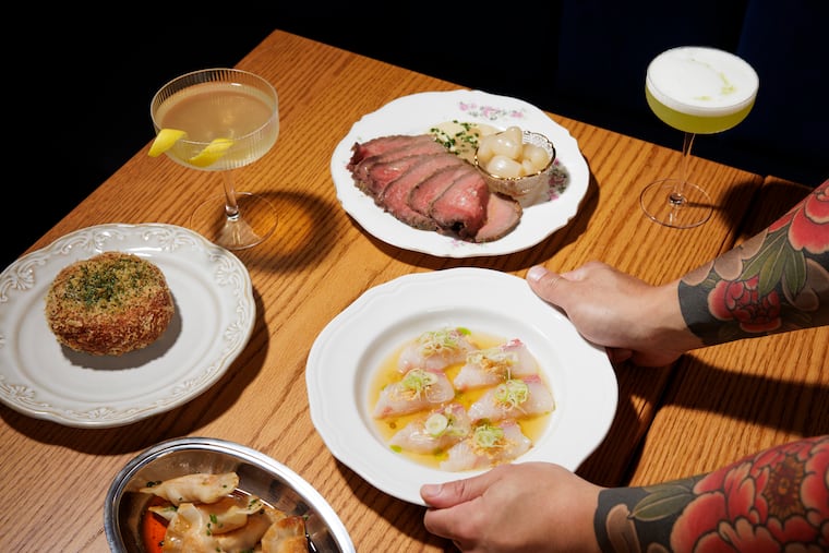 The Kanpachi and other dishes at dancerobot, 1710 Sansom St., on Sept. 22, 2025, in Philadelphia.