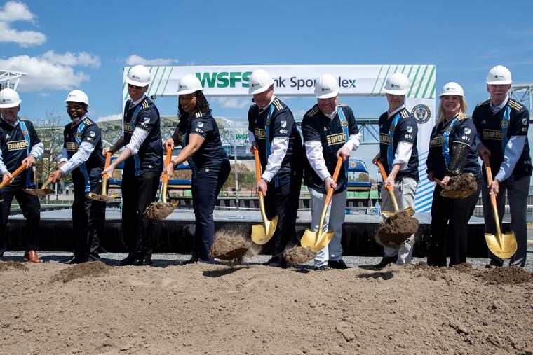 Some of the many dignitaries who took part in the ceremonial groundbreaking for the Union's expansion of their practice facility in Chester.
