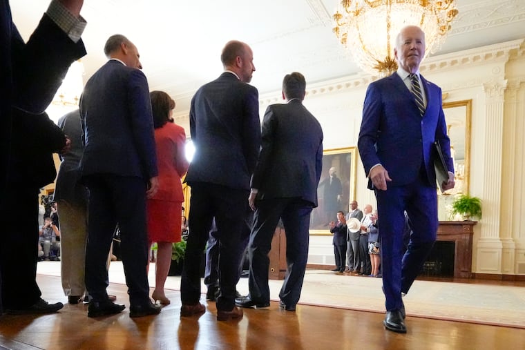 President Joe Biden leaves after speaking about an executive order in the East Room at the White House in Washington on Tuesday, June 4, 2024.