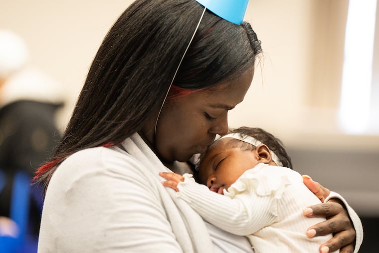 Lahnia Covington and her daughter Laylani, 8 weeks old, are both participants in Family Connects, a Jefferson Einstein Philadelphia Hospital program that connects new mothers with home nurse visits.