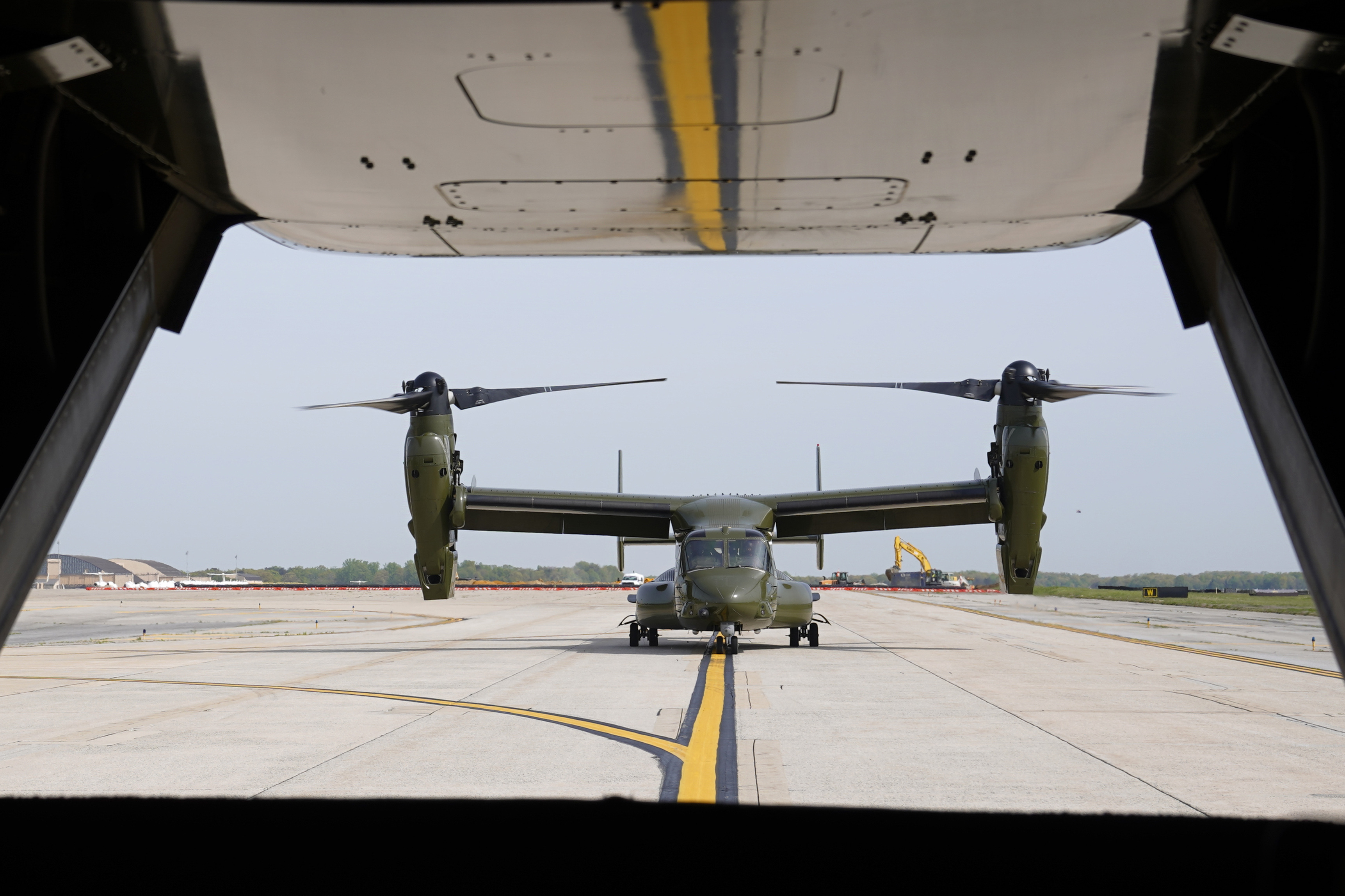 A U.S. Marine Corps Osprey aircraft taxies behind an Osprey carrying members of the White House press corps at Andrews Air Force Base, Md., on April 24, 2021. Norwegian authorities are searching for a U.S. Marine Corps aircraft that went missing during a training exercise. Norway's military says the Marine Osprey was reported missing Friday night. March 18, 2022, when it did not make a scheduled arrival at the Arctic Circle municipality Bodø.