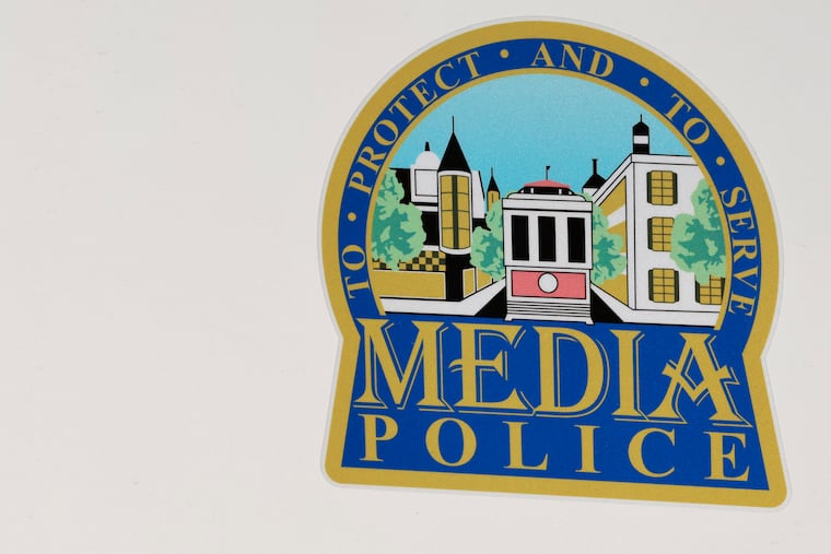 The Media police department logo on a police car on June 4, 2025.