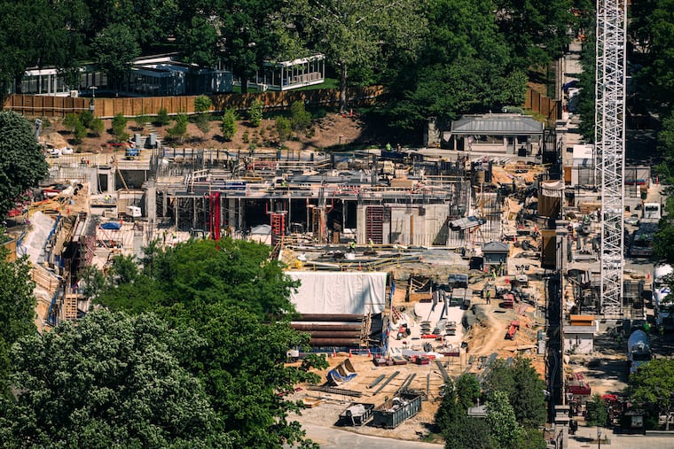 Construction on the new White House ballroom is seen from the Washington Monument, Tuesday, May 5, 2026, in Washington.