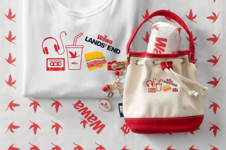 The Shorti® Tote from Wawa and Land's End, along with a collaboration branded t-shirt and bag charm.
