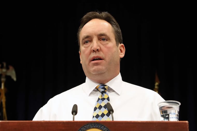 Pennsylvania Senate Majority Leader Jake Corman (R., Centre), speaks at a press conference at the state Capitol in Harrisburg Pa. (AP Photo/Chris Knight)