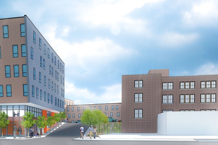 Artist's rendering of office building planned at 4518 Wayne Ave., seen here with existing industrial building at 212 Roberts Ave. (right).