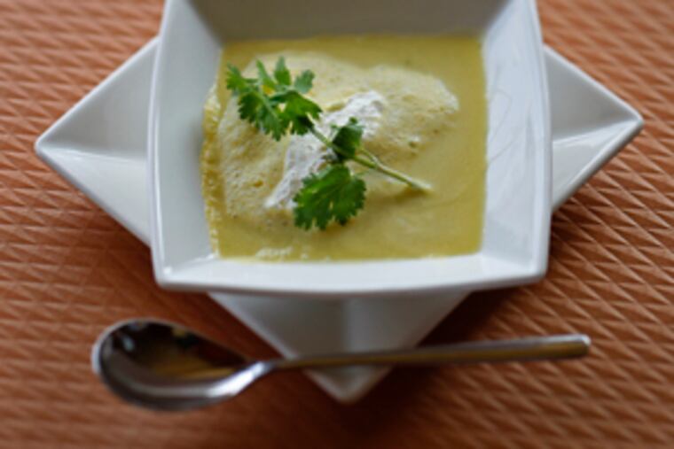 Chilled Melon Soup, at Blackbird Dining, has fresh whipped cream and cilantro.
