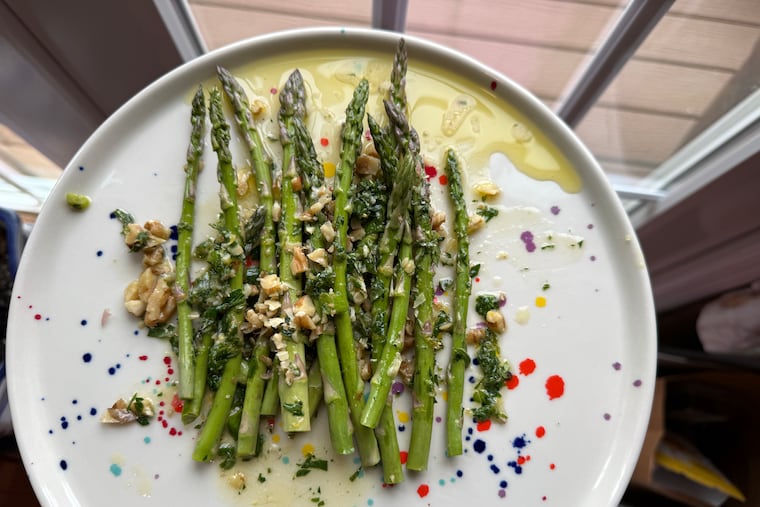 Raw asparagus salad with walnut salmoriglio, from Pietramala chef Ian Graye.