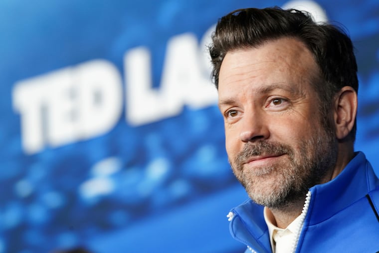 Jason Sudeikis arrives at the season three premiere of "Ted Lasso" in early March at Regency Village Theatre in Los Angeles.