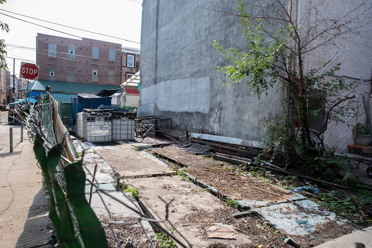 Avery Stern and fiance Chris Shafer would love to see something other than weeds sprouting from this lot near their home in the Italian Market neighborhood.