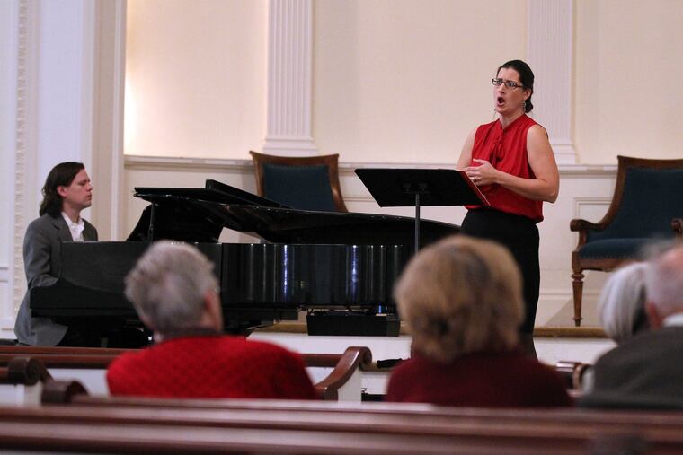 Jody Doktor Velloso, a Westminster Choir College alumna, sings selections from operas at the Nassau Presbyterian Church in Princeton, NJ, January 31, 2017. Hundreds of performers are holding a 24-hour marathon concert performance to protest Rider University's planned selling of the WCC campus in Princeton and moving the music school to the Rider campus in Lawrenceville, New Jersey. (BEVERLY SCHAEFER / For the Inquirer)