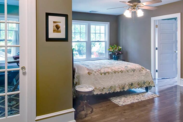 An "office" in the master bedroom set off with French doors could be used later as an exercise space or a walk-in closet. The door and windows allow for more light. (Kimberly L. Bunn)