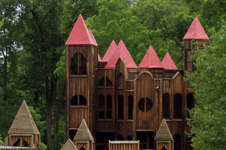 The Kids Castle in Doylestown - an eight-story wooden playground with distinctive spires towering overhead - is undergoing renovations, the first of what a local group of volunteers hopes is three phases to revamp the landmark. (David Swanson / Staff Photographer)