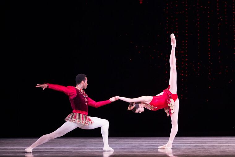 Pennsylvania Ballet principal dancers Lillian DiPiazza and Jermel Johnson in the Rubies section of George Balanchine's "Jewels." )