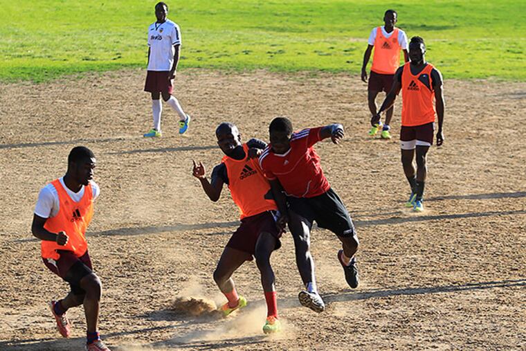 Junior Lone Star’s U-19 team practices at its home, McCreesh Recreation Center at 66th and Kingsessing Streets in Southwest Philadelphia. (Charles Fox/Staff Photographer)