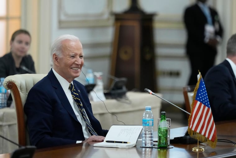 President Joe Biden meets with Angola's President Joao Lourenco at the presidential palace in Angola on Tuesday, Dec. 3, 2024.