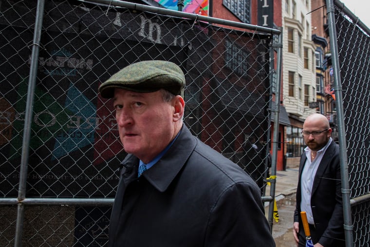 Mayor Jim Kenney walks into the construction site at Juniper and Sansom Streets where a water main break occurred over the summer on Monday, Nov. 05, 2018. Kenney and McCarty visited businesses and met with owners whose business were affected by the incident. HEATHER KHALIFA / Staff Photographer
