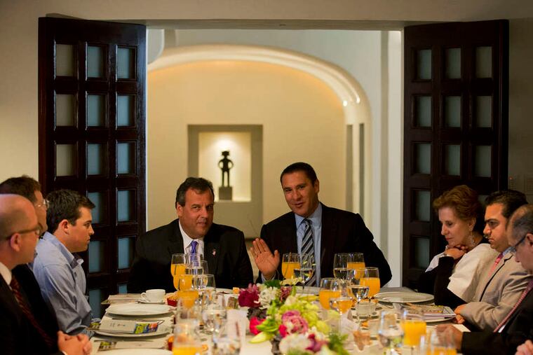Gov. Christie (center left) during breakfast with Gov. Rafael Moreno Valle (center right) of Puebla, Mexico, at Moreno Valle's residence.