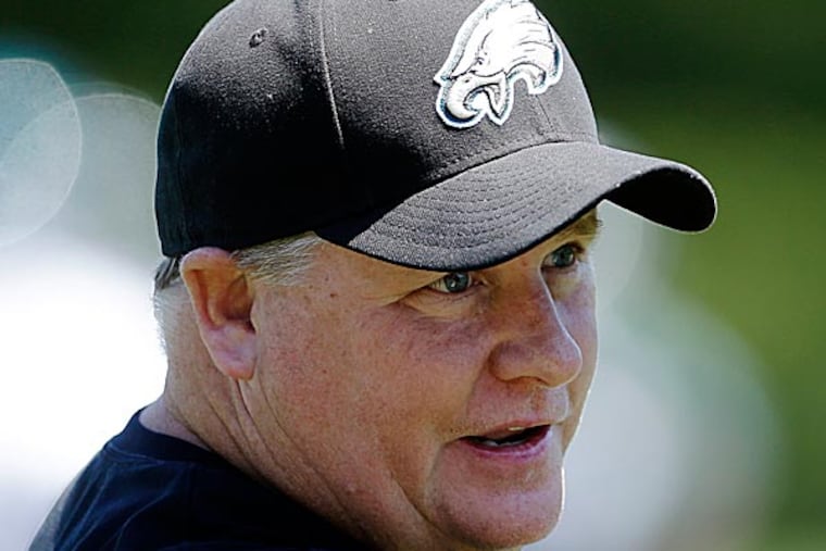 Eagles coach Chip Kelly bristled when queried about the depth chart. (Matt Rourke/AP)