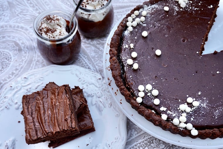 Three chocolate recipes to have in your dessert arsenal: chocolate ricotta pie, pots de creme, and a double chocolate brownie.