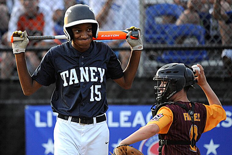 Taney's Kai Cummings grimaces after striking out against Colonie (N.Y.) (Mike Orazzi/Staff)