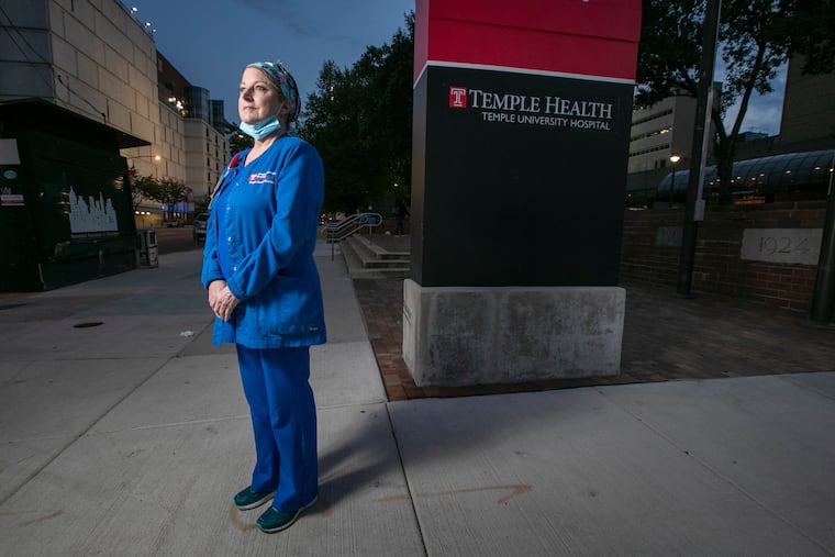 Maureen May, head of the nurses union that represents Temple Hospital nurses outside the hospital on Friday morning September 18, 2020.
