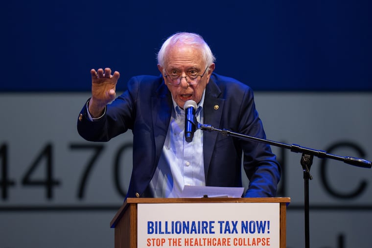 Sen. Bernie Sanders, I-Vt., speaks at a campaign event for a proposed "billionaires tax," in Los Angeles, Wednesday, Feb. 18, 2026.